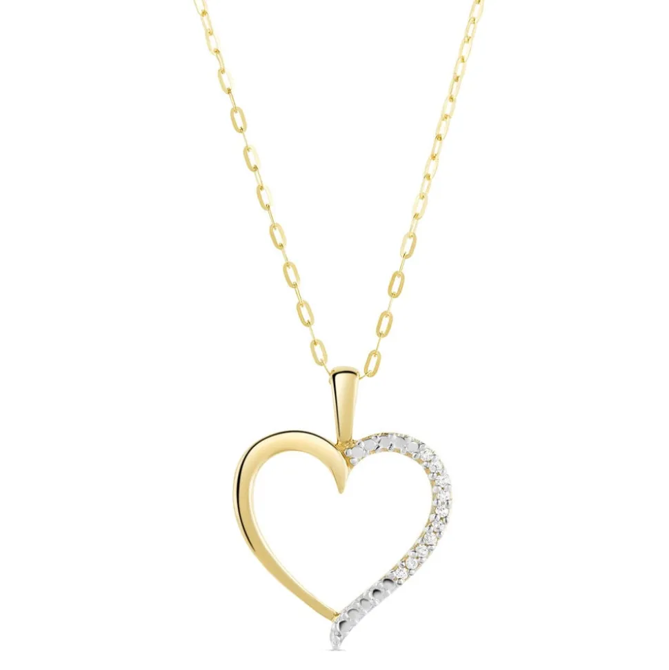 9ct Yellow Gold Cubic Zirconia Open Heart Pendant (Chain Included)
