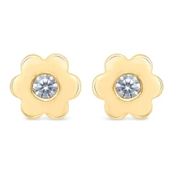 9ct Yellow Gold Cubic Zirconia Set Simple Flower Kids Stud Earrings