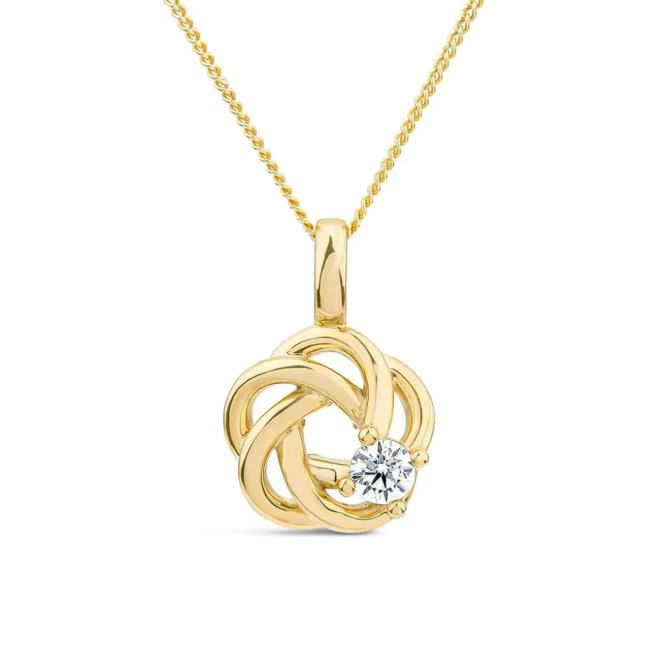 9ct Yellow Gold Cubic Zirconia Set Open Knot Pendant
