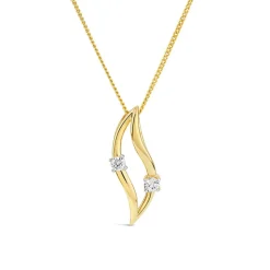 9ct Yellow Gold Cubic Zirconia Open Wave Pendant