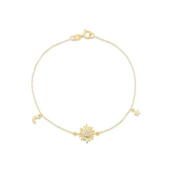 9ct Yellow Gold Cubic Zirconia Sun & Moon & Star Chain Bracelet