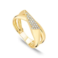 9ct Yellow Gold Cubic Zirconia Pave Flap Polished Ring