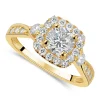 9ct Yellow Gold Cubic Zirconia Square Halo Twist Ring