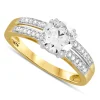 9ct Yellow Gold Cubic Zirconia Solitaire with Pave Cubic Zirconia Split Shoulders Ring