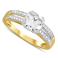 9ct Yellow Gold Cubic Zirconia Solitaire with Pave Cubic Zirconia Split Shoulders Ring