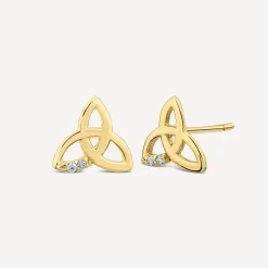 9ct Yellow Gold Cubic Zirconia Trinity Knot Stud Earrings
