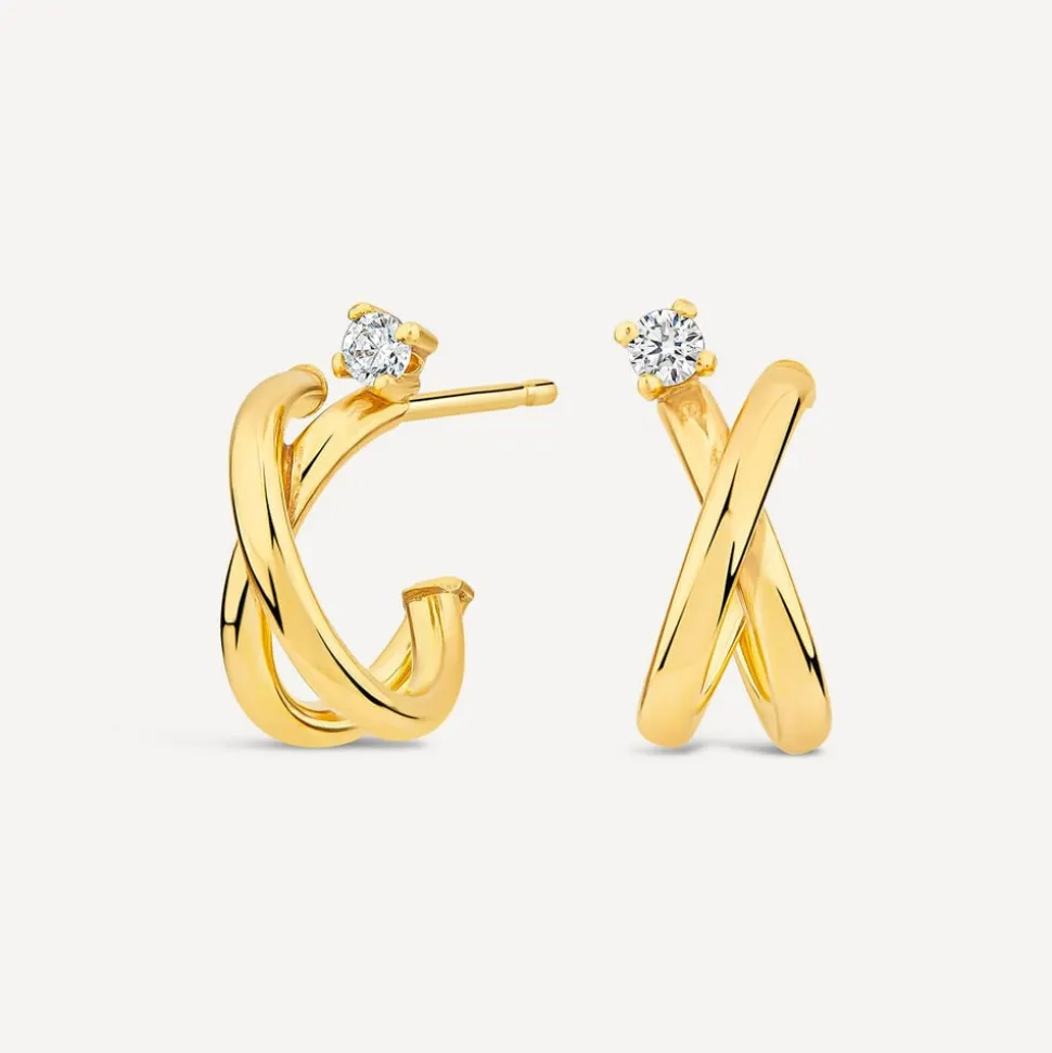 9ct Yellow Gold Cubic Zirconia Top Crossover Curve Stud Earrings