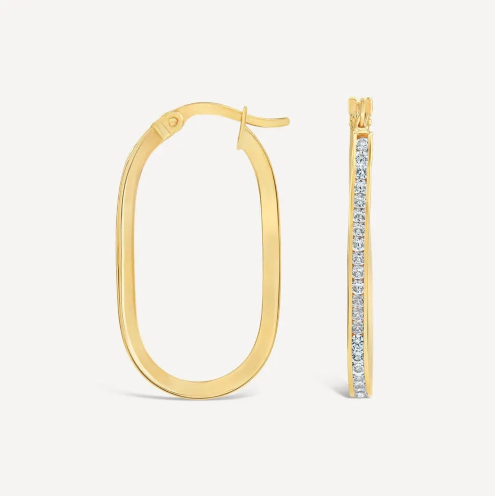 9ct Yellow Gold Cubic Zirconia Set Oval Hoop Earrings