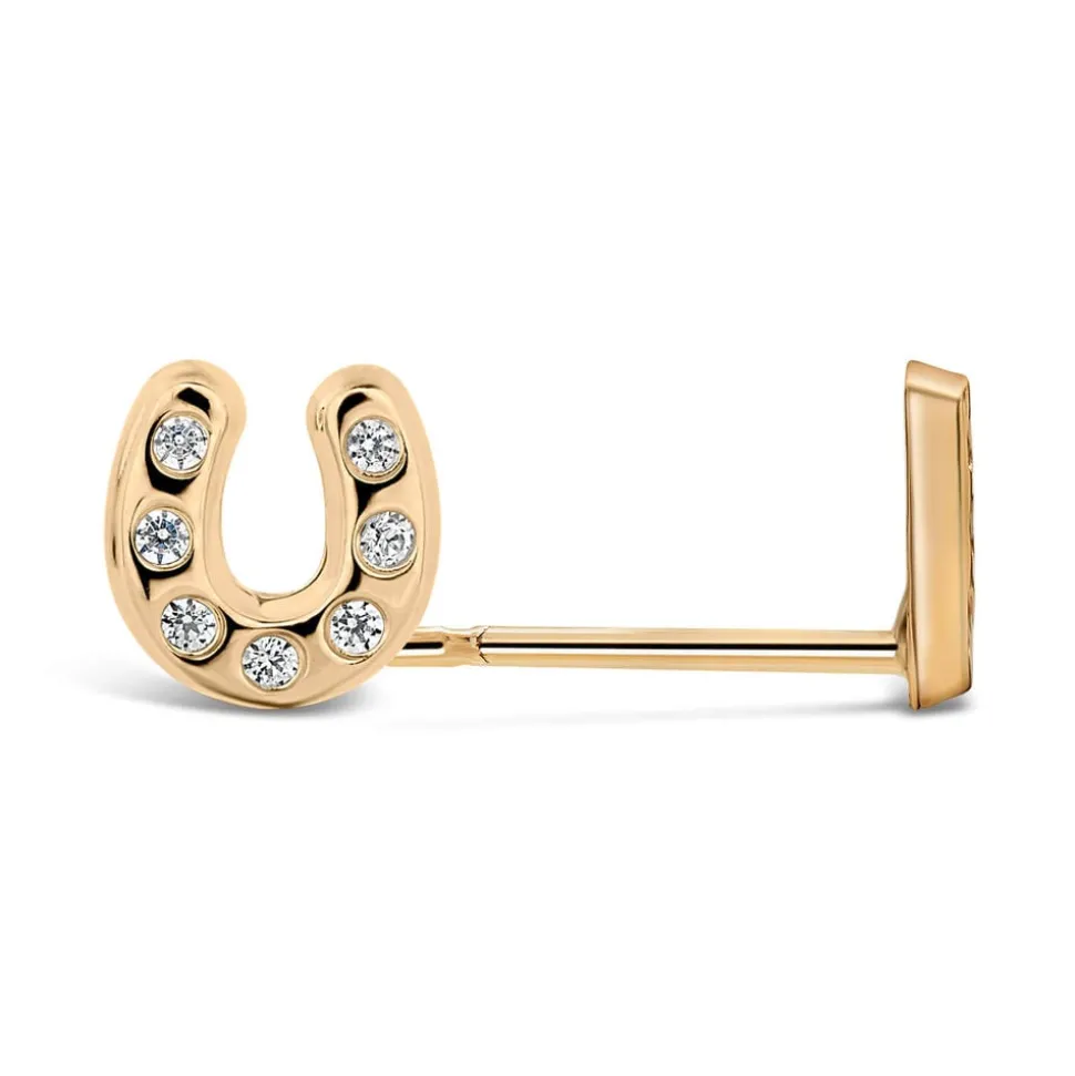 9ct Yellow Gold Cubic Zirconia Set Horseshoe Kids Stud Earrings