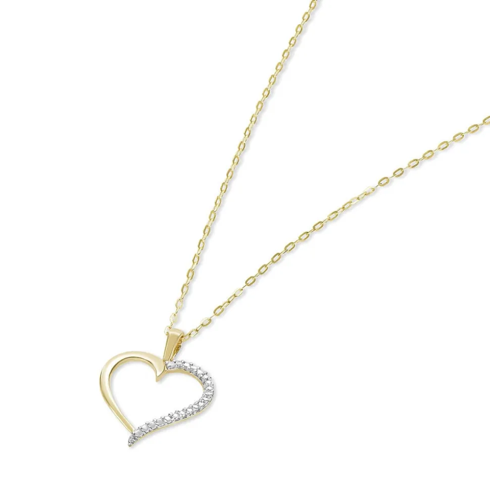 9ct Yellow Gold Cubic Zirconia Open Heart Pendant (Chain Included)