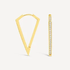 9ct Yellow Gold Cubic Zirconia Set Triangle Hoop Earrings