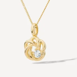 9ct Yellow Gold Cubic Zirconia Set Open Knot Pendant