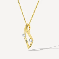 9ct Yellow Gold Cubic Zirconia Open Wave Pendant