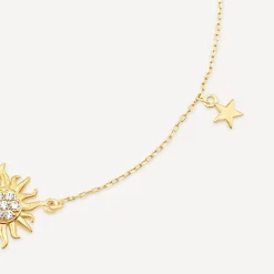 9ct Yellow Gold Cubic Zirconia Sun & Moon & Star Chain Bracelet