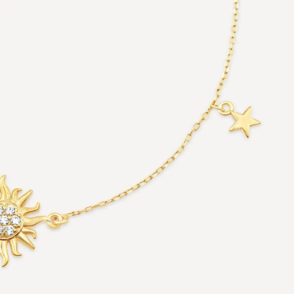 9ct Yellow Gold Cubic Zirconia Sun & Moon & Star Chain Bracelet