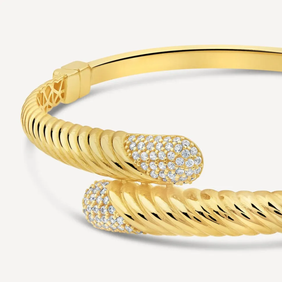 9ct Yellow Gold Cubic Zirconia Edge Ribbed Twist Bangle