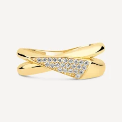 9ct Yellow Gold Cubic Zirconia Pave Flap Polished Ring