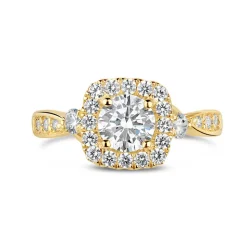 9ct Yellow Gold Cubic Zirconia Square Halo Twist Ring
