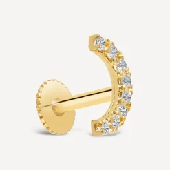 9ct Yellow Gold Cubic Zirconia Set Half Moon Single Stud Earring
