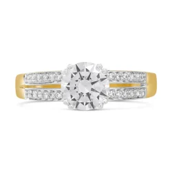 9ct Yellow Gold Cubic Zirconia Solitaire with Pave Cubic Zirconia Split Shoulders Ring
