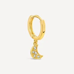 9ct Yellow Gold Cubic Zirconia Set Moon Single Drop Earring