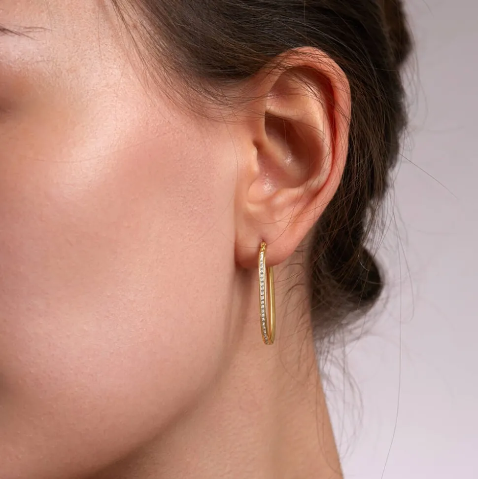 9ct Yellow Gold Cubic Zirconia Set Oval Hoop Earrings