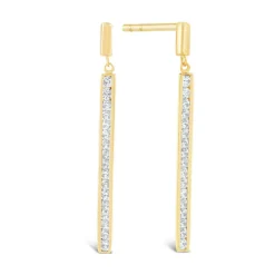 9ct Yellow Gold Cubic Zirconia Channel Set Bar Drop Earrings