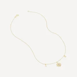 9ct Yellow Gold Cubic Zirconia Sun & Moon & Star Drop Pendant