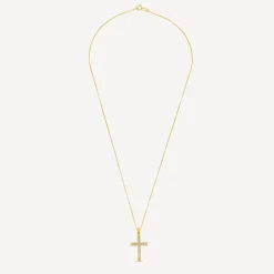 9ct Yellow Gold Cubic Zirconia Channel Set Cross Pendant