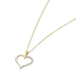 9ct Yellow Gold Cubic Zirconia Open Heart Pendant (Chain Included)