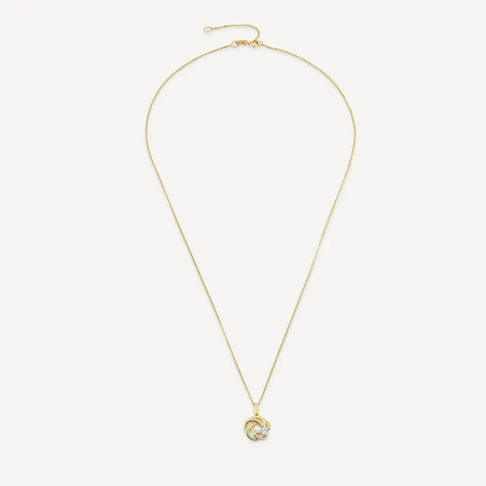 9ct Yellow Gold Cubic Zirconia Set Open Knot Pendant