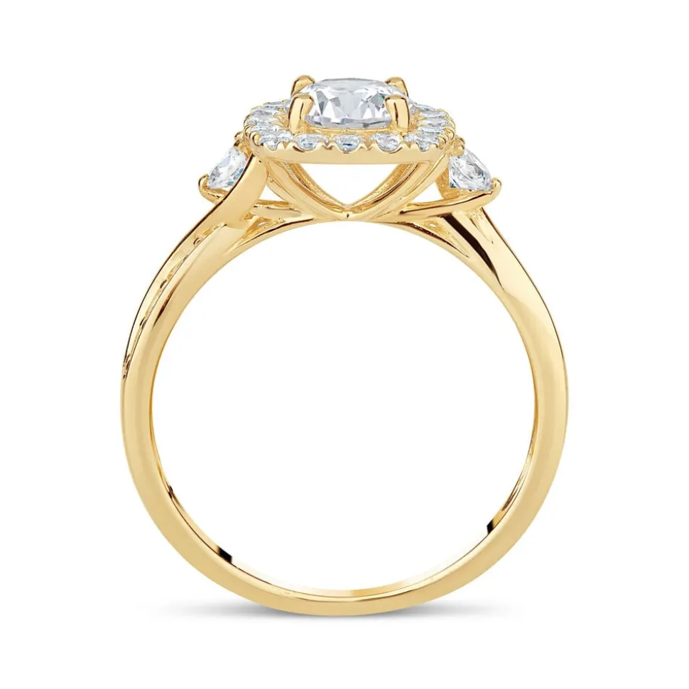 9ct Yellow Gold Cubic Zirconia Square Halo Twist Ring