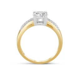 9ct Yellow Gold Cubic Zirconia Solitaire with Pave Cubic Zirconia Split Shoulders Ring