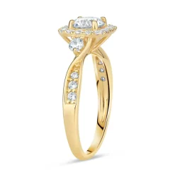 9ct Yellow Gold Cubic Zirconia Square Halo Twist Ring