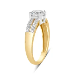 9ct Yellow Gold Cubic Zirconia Solitaire with Pave Cubic Zirconia Split Shoulders Ring