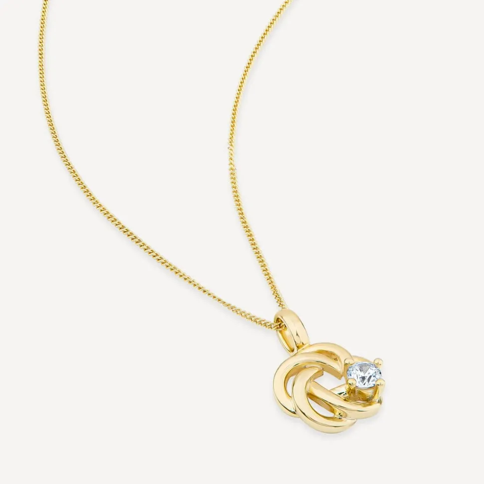 9ct Yellow Gold Cubic Zirconia Set Open Knot Pendant