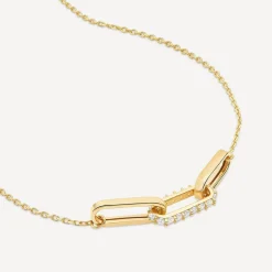 9ct Yellow Gold Cubic Zirconia Set Centre 3 Link Necklet