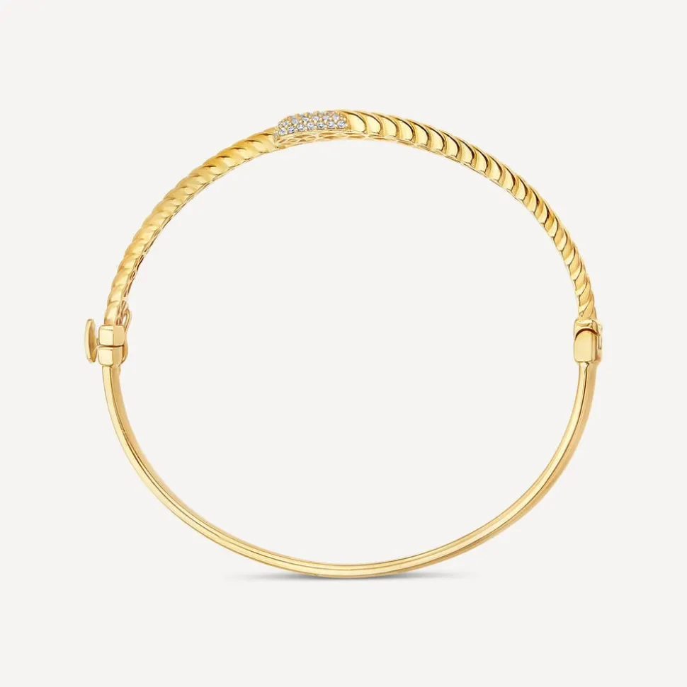 9ct Yellow Gold Cubic Zirconia Edge Ribbed Twist Bangle