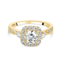 9ct Yellow Gold Cubic Zirconia Square Halo Twist Ring