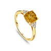 9ct Yellow Gold Cushion Citrine & 0.13ct Diamond Trefoil Sides Ring