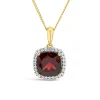 9ct Yellow Gold Cushion Garnet & 0.15ct Diamond Pendant