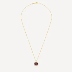9ct Yellow Gold Cushion Garnet & 0.15ct Diamond Pendant