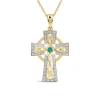 14ct Yellow Gold Diamond & Emerald Celtic Cross Pendant
