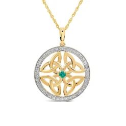 14ct Yellow Gold Diamond & Emerald Trinity Knot Pendant