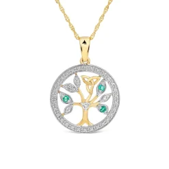 14ct Yellow Gold Diamond & Emerald Tree of Life Pendant
