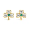 14ct Yellow Gold Diamond & Emerald Shamrock Stud Earrings