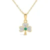 14ct Yellow Gold Diamond & Emerald Shamrock Pendant