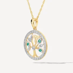 14ct Yellow Gold Diamond & Emerald Tree of Life Pendant