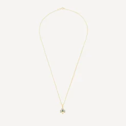 14ct Yellow Gold Diamond & Emerald Shamrock Pendant