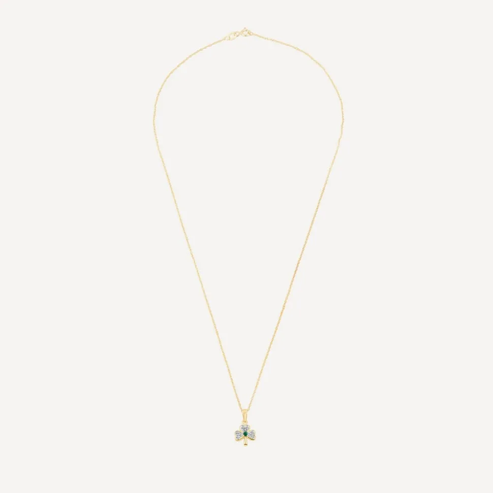14ct Yellow Gold Diamond & Emerald Shamrock Pendant